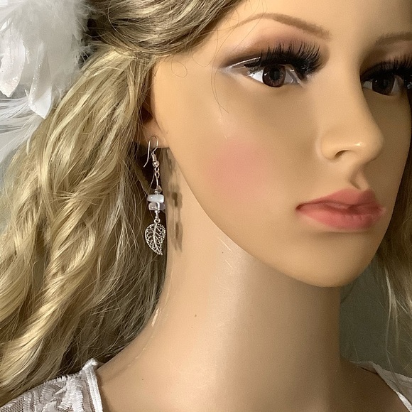 🌸 3PC PENDANT GEMSTONE NECKLACE LEAF EARRINGS RING MOONSTONE BUNDLE SET SILVER - Picture 3 of 12